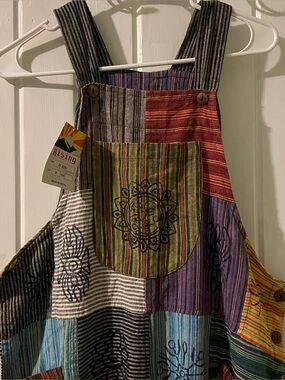 Rising International cropped boho overalls-small NWT